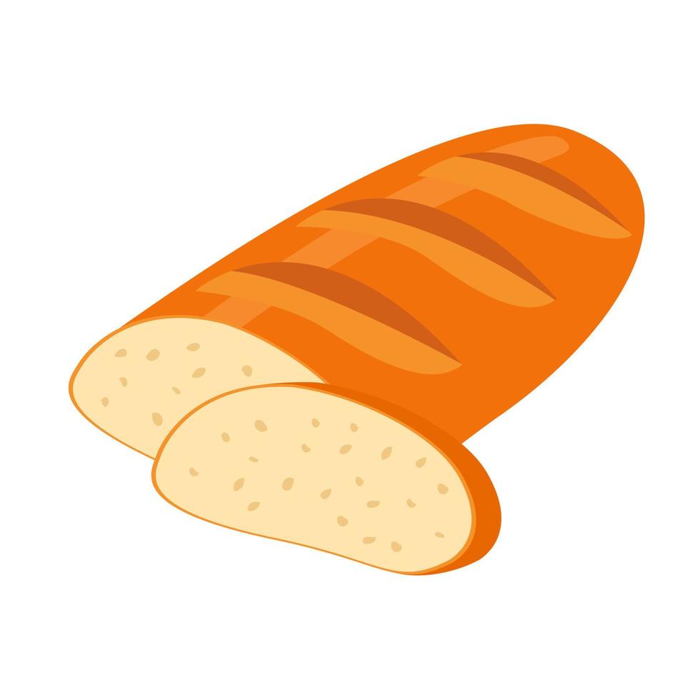 A loaf of white bread with a cut piece.Sliced and whole bread.Bakery shop icon.Isolated on white background.Vector realistic illustration.Design element for bakery, shop, pastry shop. vector