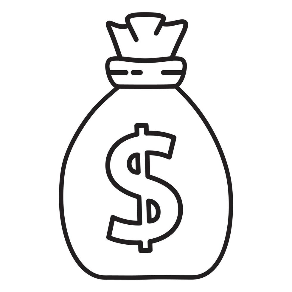 Money bag with dollar sign.Isolated on white background.Outline vector illustration.Cash bag icon.