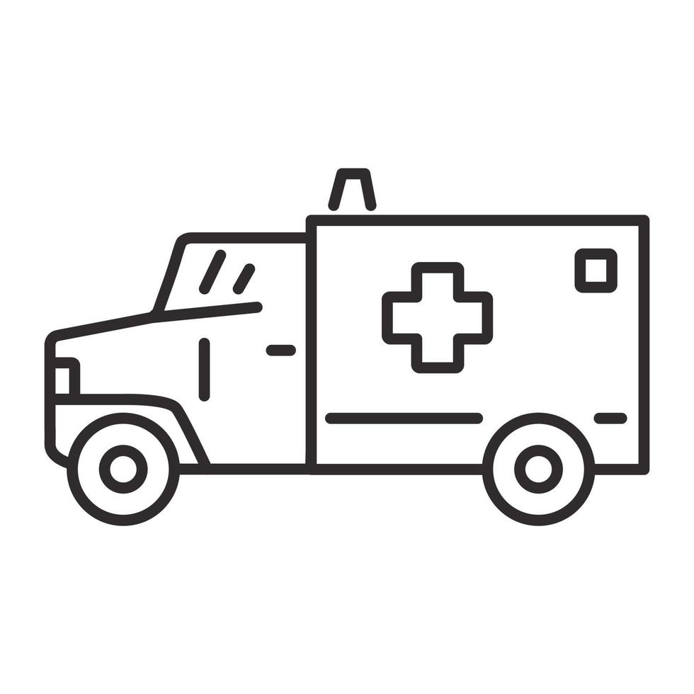 Ambulance car icon.Outline medical van.Flat vector illustration. Vehicle side view. Isolated on a white background.