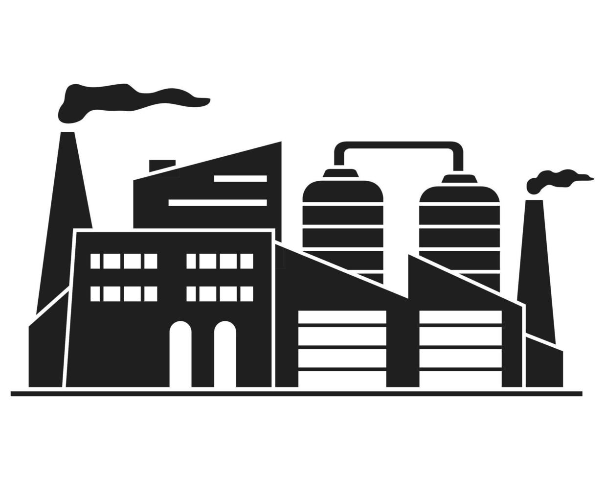 Industrial silhouette factory building.Vector flat.Black silhouette.Carbon dioxide emissions.Dirty industrial trash. Building facade. vector