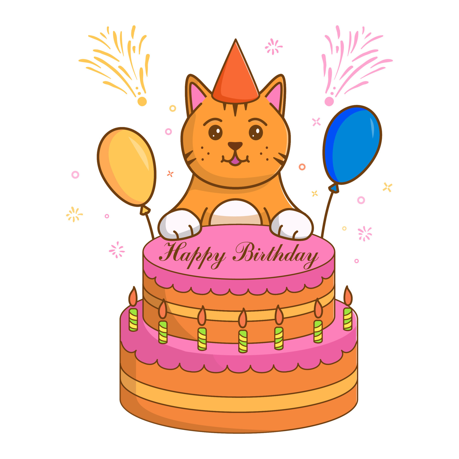 Cute in a celebratory cap. Birthday cake and balloons. Congratulations on the holiday. Vector cartoon character line art. 12523071 Vector Art at Vecteezy Cute in a celebratory cap. Birthday cake and balloons. Congratulations on the holiday. Vector cartoon character line art. 12523071 Vector Art at Vecteezy