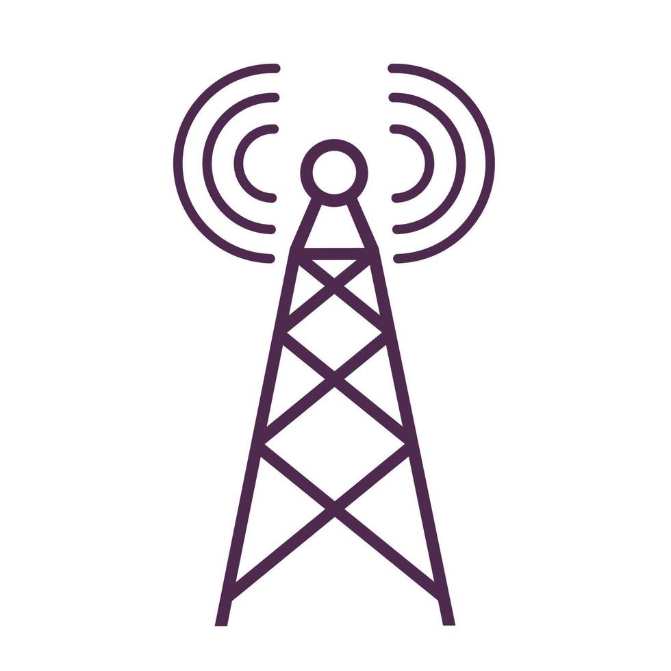 antena de icono de torre de radio. transmisión de señales de telecomunicaciones. concepto tecnológico. conexión inalámbrica.aislado en un fondo blanco.ilustración plana vectorial.señal aérea. vector