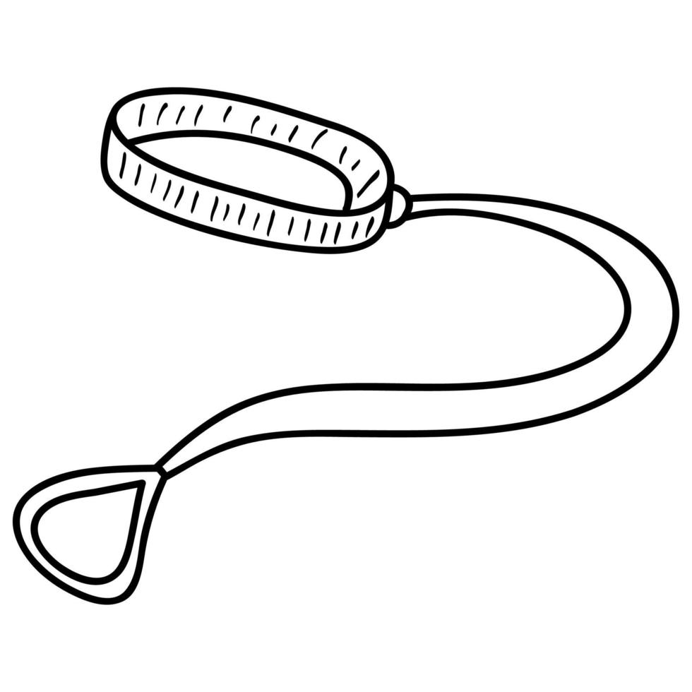 Dog collar and leash for animals.Lead for control and safety pets.Outline vector illustration.Doodle sketch style.