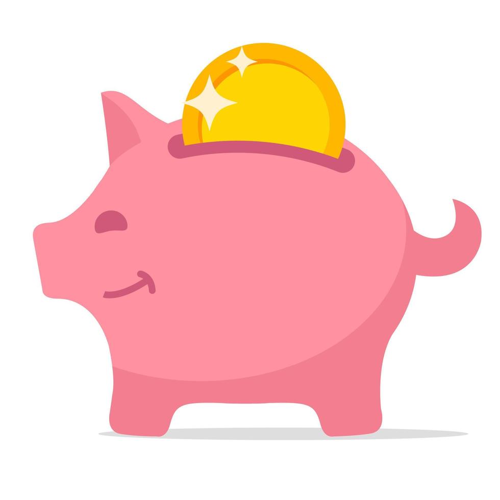 Piggy bank. Pink pig with gold coin .Concept of save investment and accumulation.Isolated on white background. vector