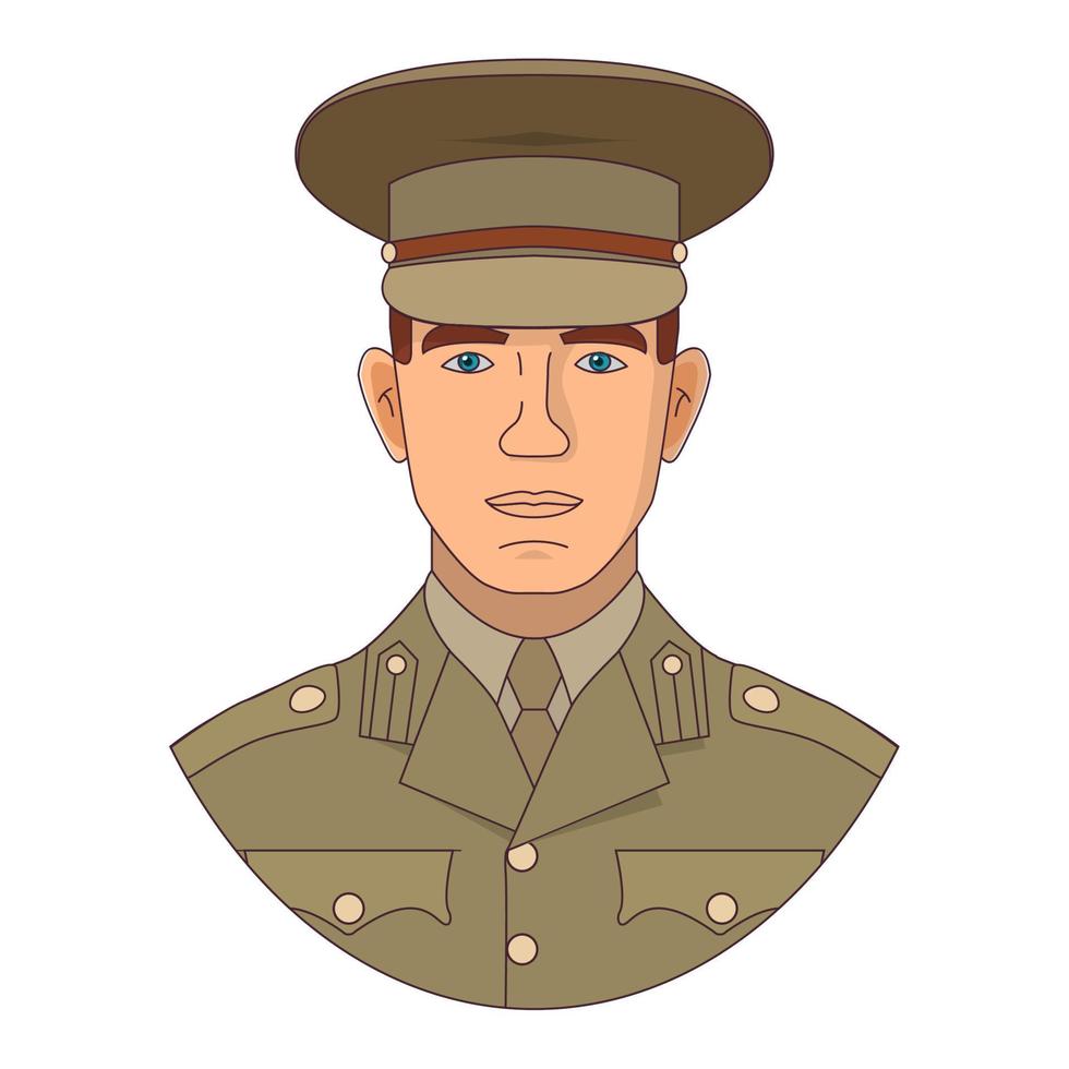 personaje de dibujos animados de soldado del ejército. gente militar, un oficial en uniforme y una gorra.vector plano.aislado en un fondo blanco. vector