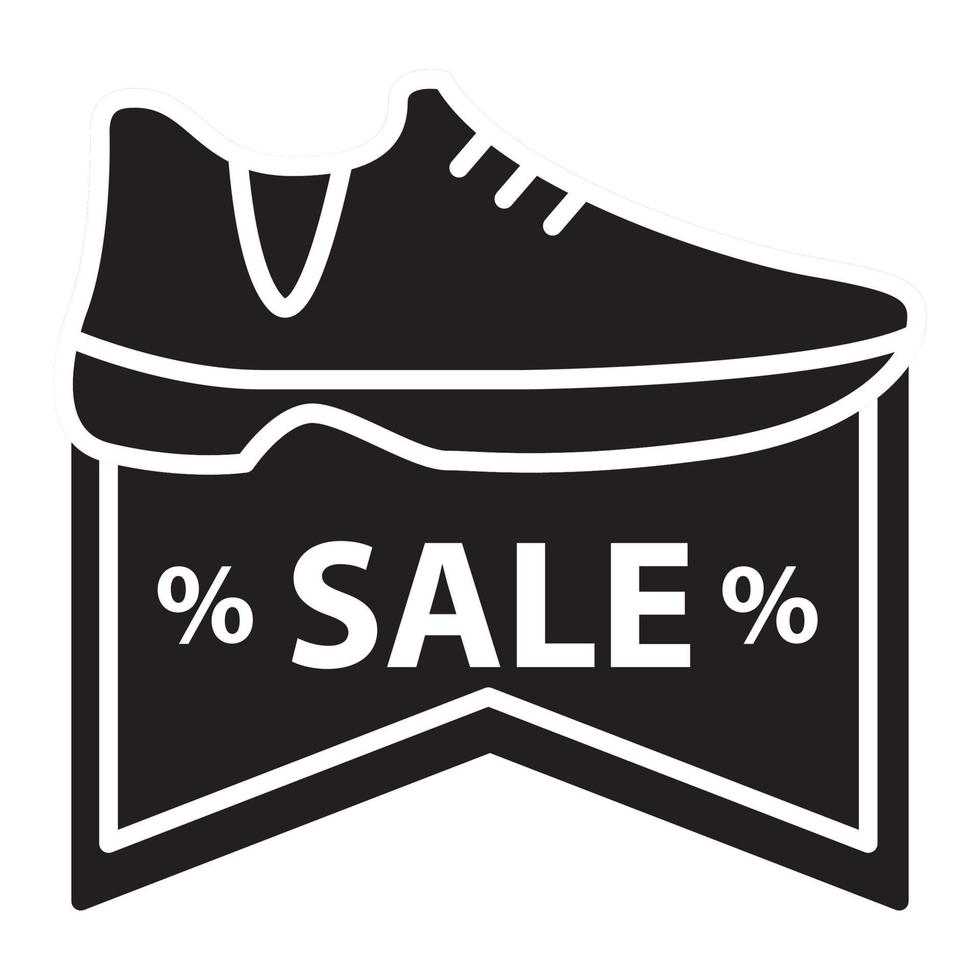 Black silhouette shoes discount icon. Sign for a sneakers online store.Outline footwear sign.Vector illustration sports shoes.Isolated on white background. vector
