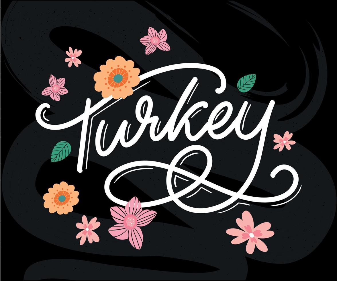 Turkey Lettering. Handwritten name of the country. Vector design template.