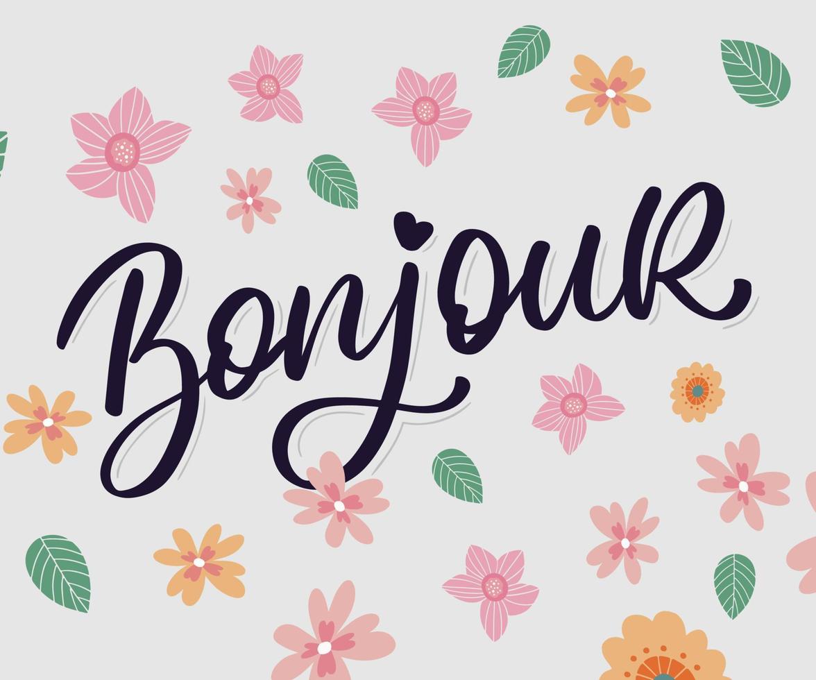 Bonjour Paris Phrase Vector Lettering Calligraphy Brush Chalkboard