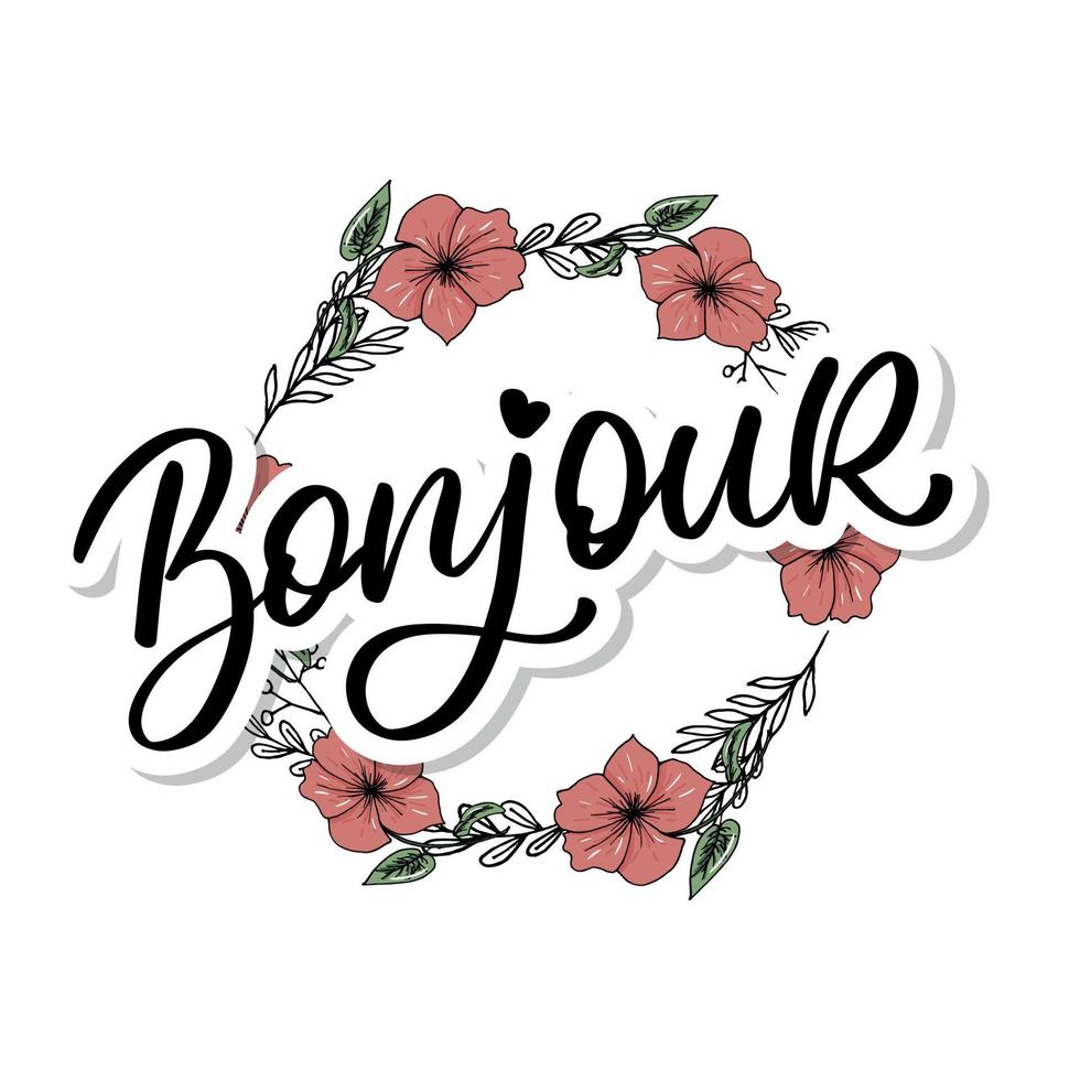 Bonjour Paris Phrase Vector Lettering Calligraphy Brush Chalkboard