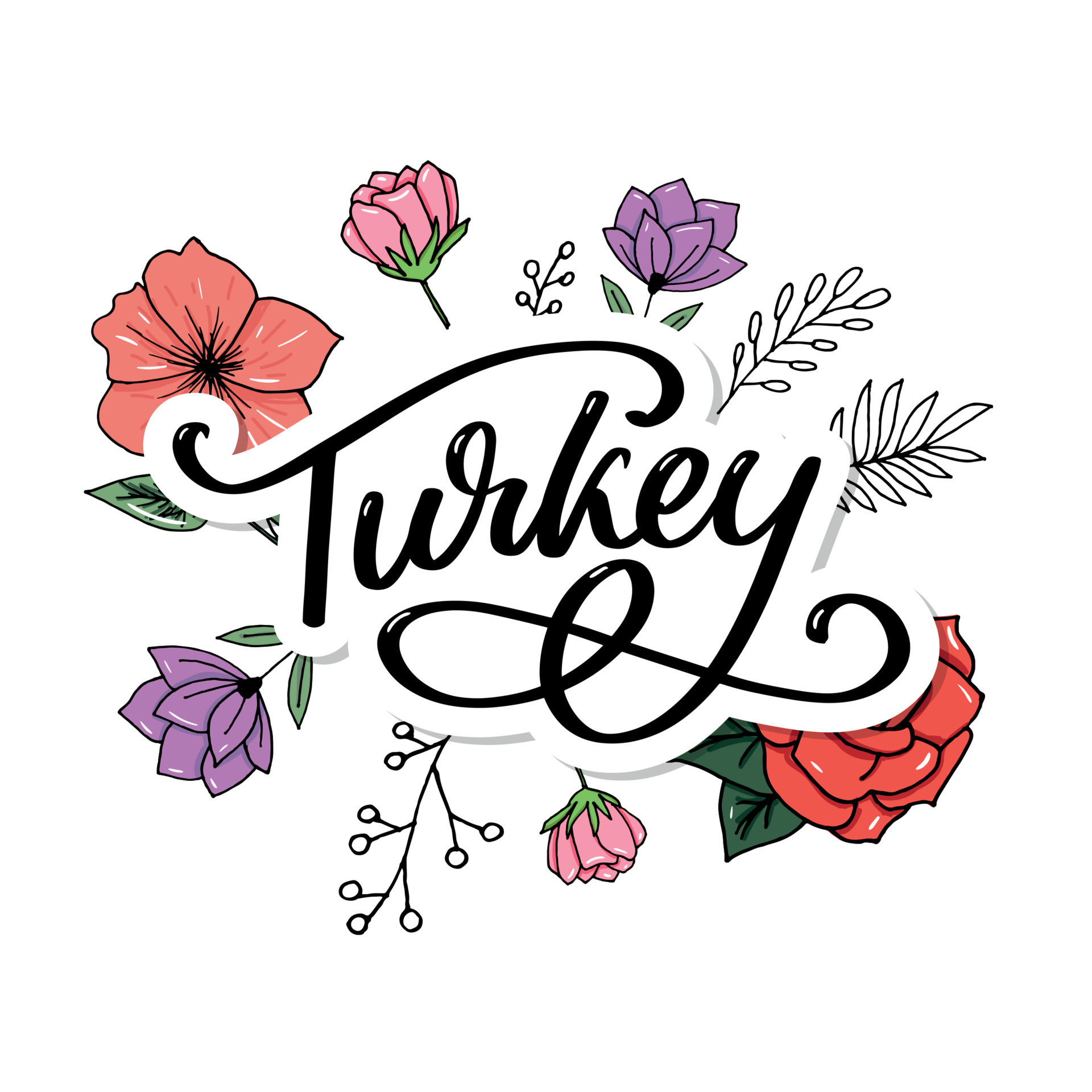 Turkey Lettering. Handwritten name of the country. Vector design