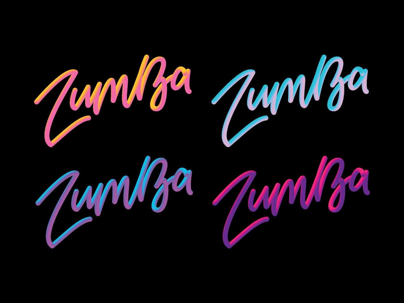 Zumba dance studio text. Calligraphy word banner design. Aerobic fitness. Vector hand lettering Illustration on white background.