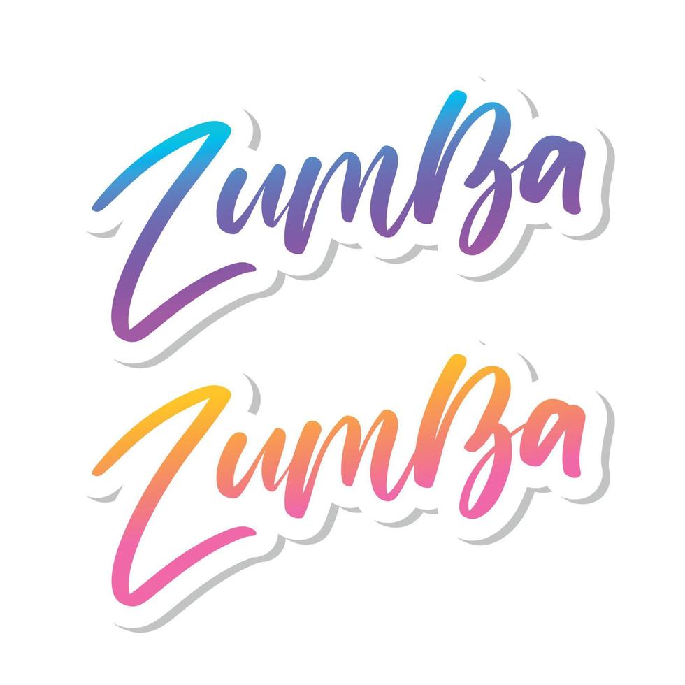 Zumba dance studio text. Calligraphy word banner design. Aerobic fitness. Vector hand lettering Illustration on white background.