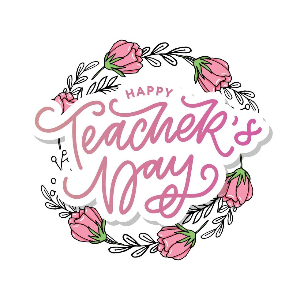 handlettering feliz día del maestro. ilustración vectorial gran tarjeta de regalo de vacaciones para el día del maestro. vector