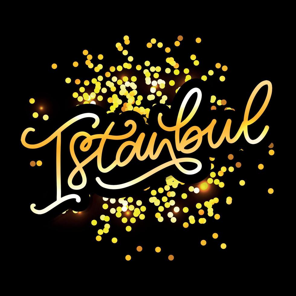 Istanbul. Hand lettering. Vector logo of Istanbul in black color with seagulls on white background. souvenir products, banner emblem, travel blog social media, brochure, flyer. Digital illustration.