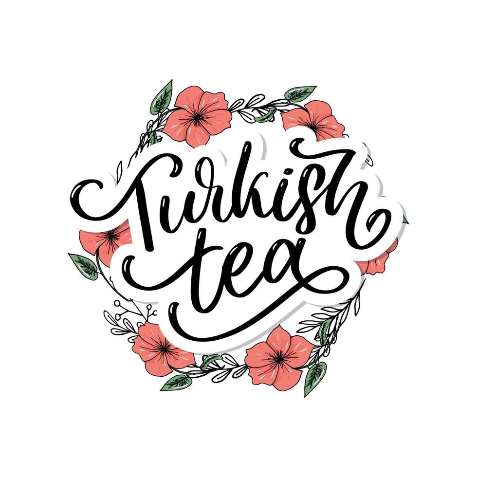 Turkish traditions of tea ceremony. Tea time. Decorative elements for your design. Vector Illustration with oriental cup on white background.