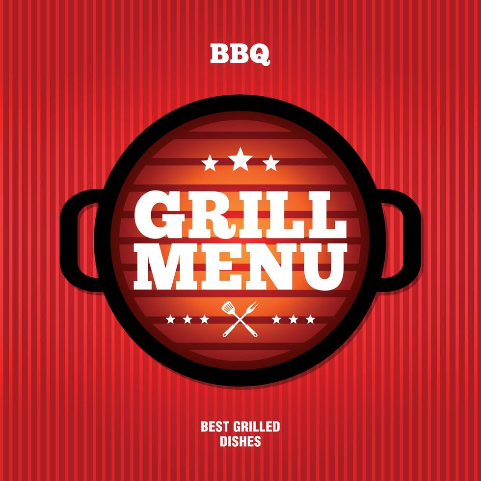 Grill menu card design template on a red background vector