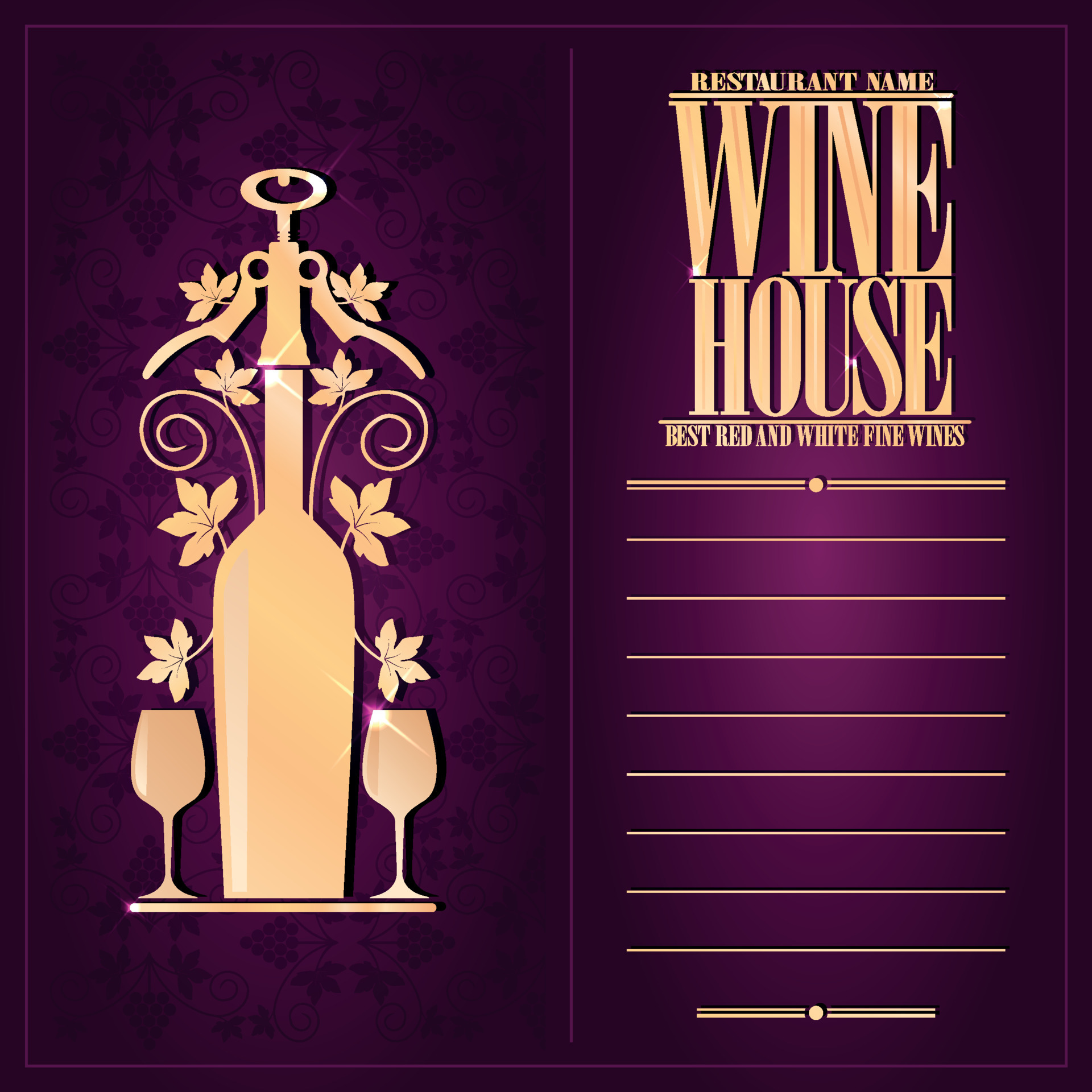Retro vintage wine house concept menu on a violet abstract background