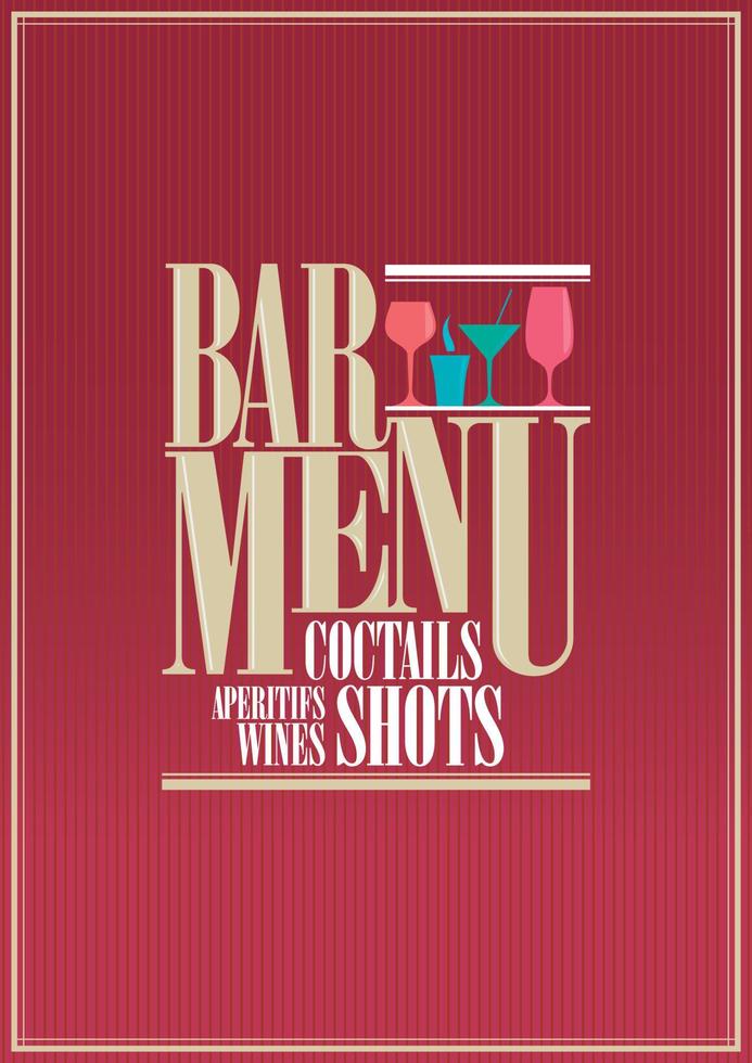 Cocktails and wine restaurant bar menu design vector