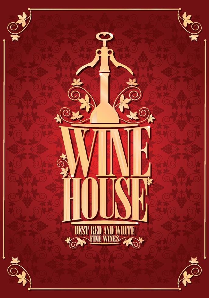 Vintage menu wine house red background gold frame vector