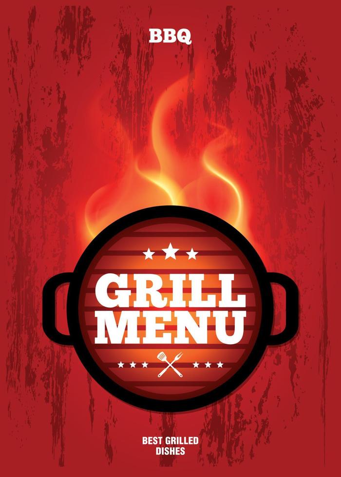 Grill menu design template on a red grunge background vector