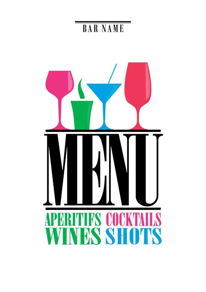 Drinks menu, cocktails, aperitifs wines, shots. Menu on white background vector