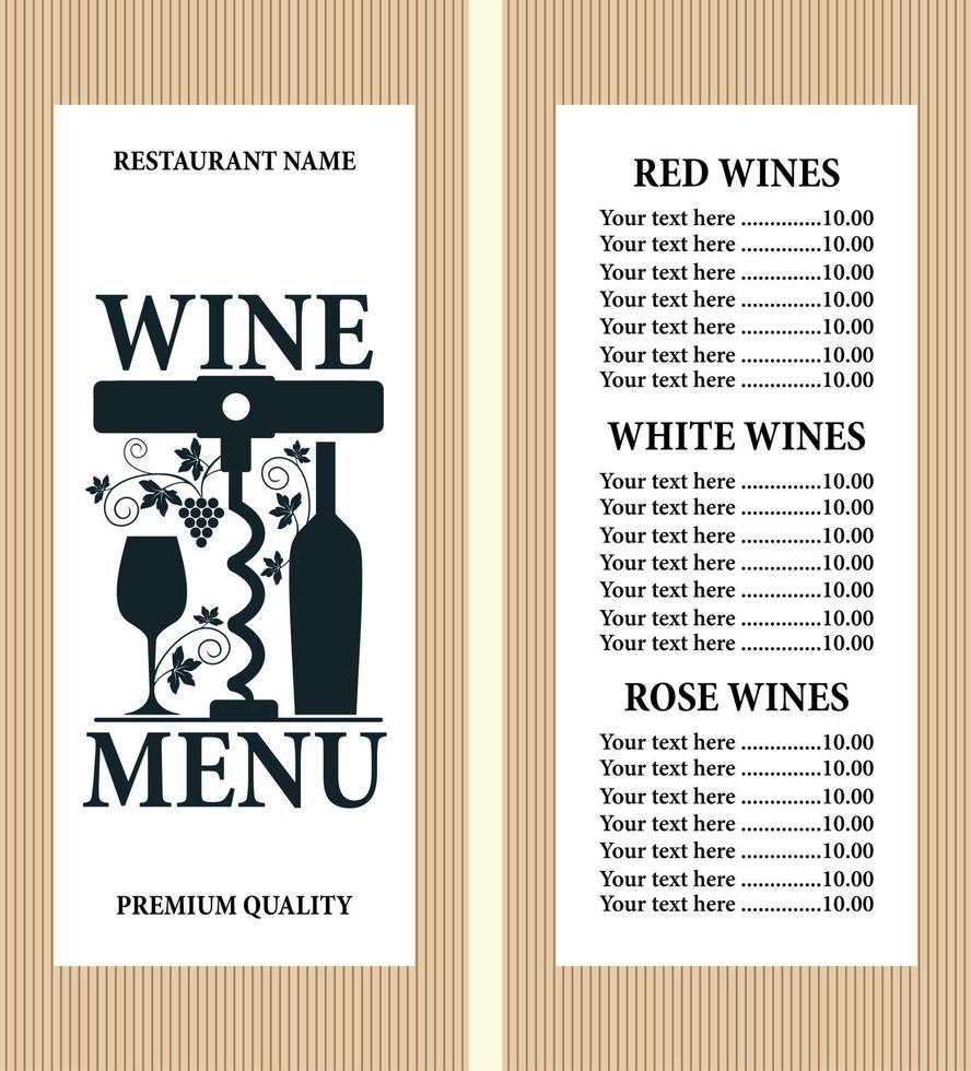 Retro wine menu with a price list of different wines vector