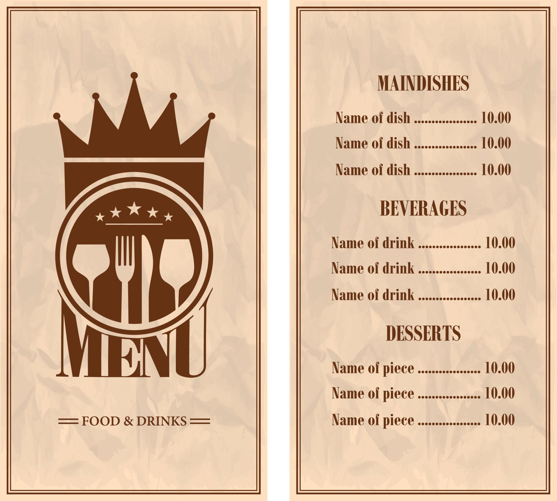 Restaurant menu design. Food and drinks. Menu retro style background ...