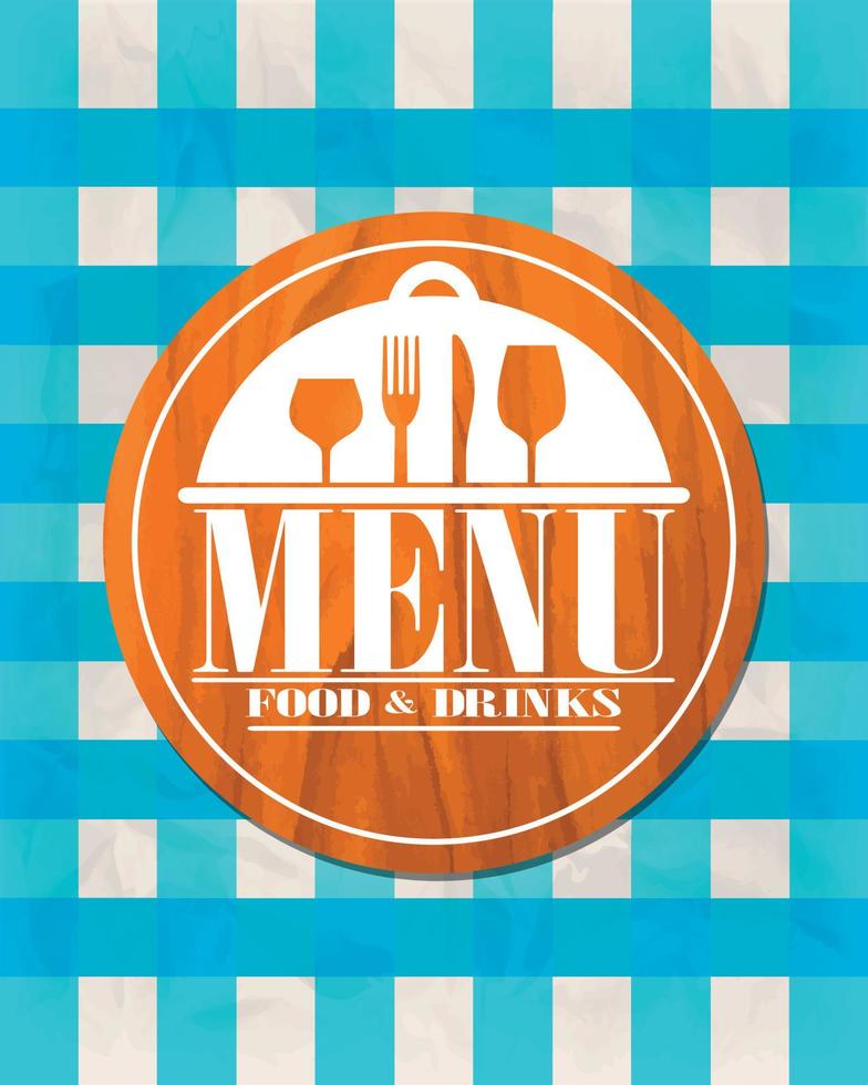 Food and drinks menu, cutting board lies on a blue tablecloth vector
