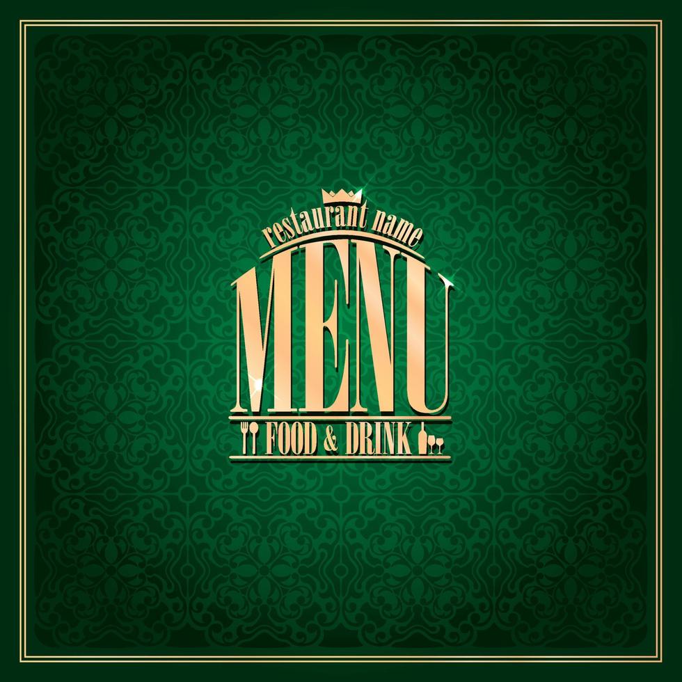diseño de menú de restaurante de comida y bebida, tarjeta vintage verde vector