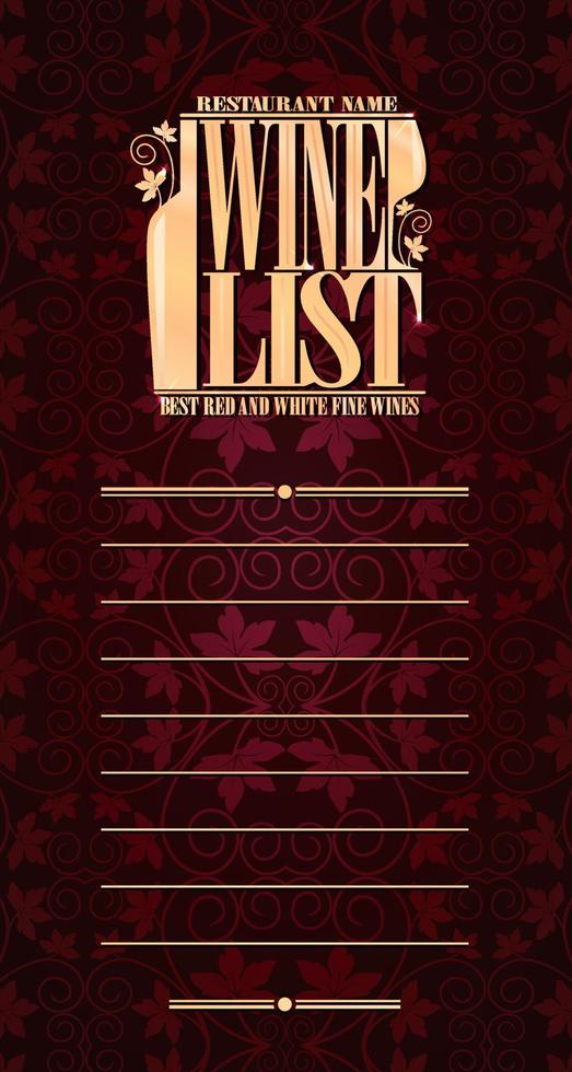 Wine list long violet with grape leaves vector