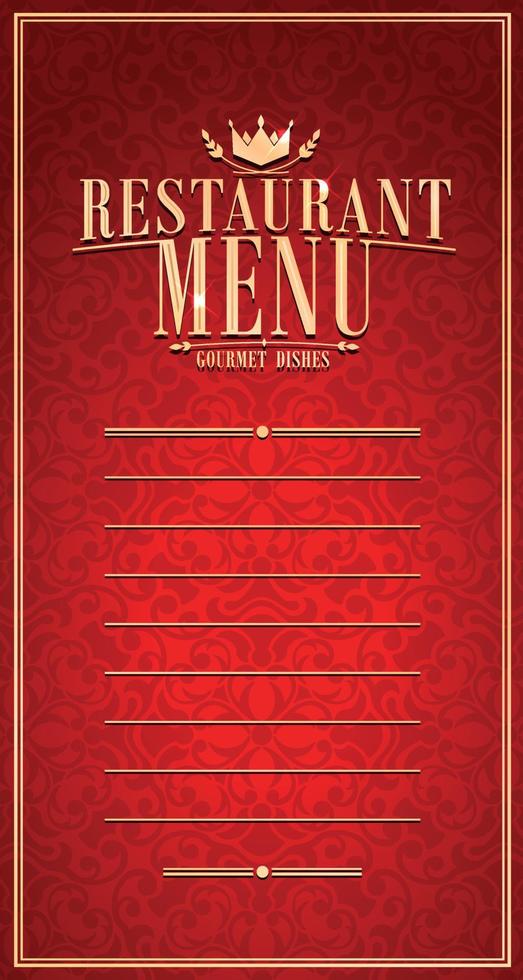 Baroque restaurant menu long red vector