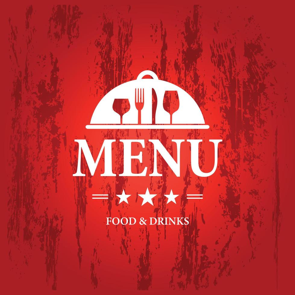 comida de menú y bebidas en un fondo rojo de diseño de estilo grunge retro vector