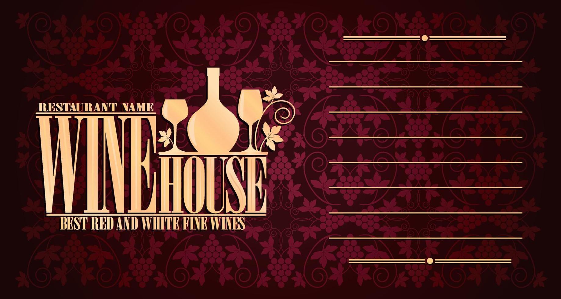 Wine House violet long menu. vector