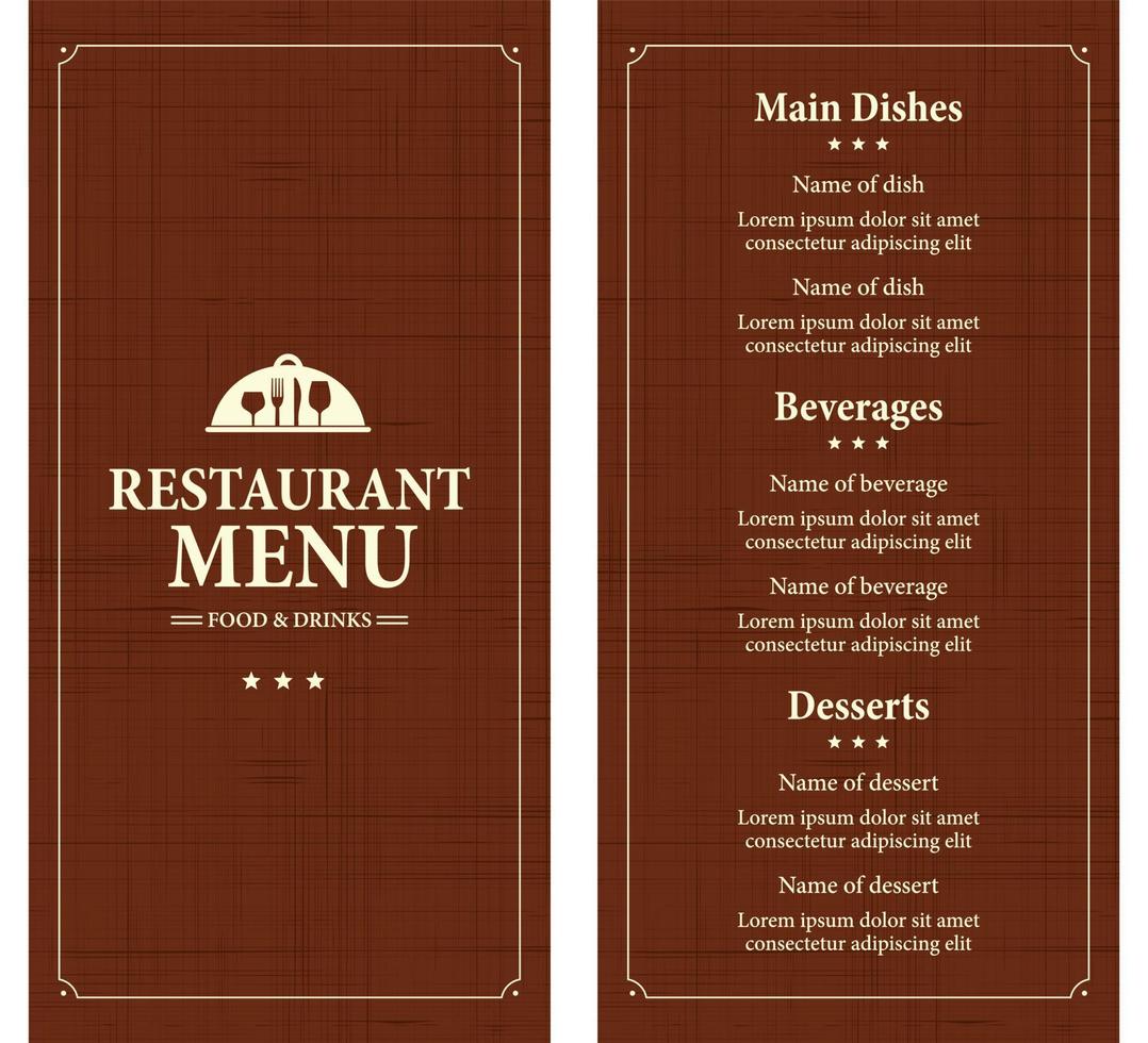 Restaurant menu food and drinks on a retro style. Menu template on a brown background vector
