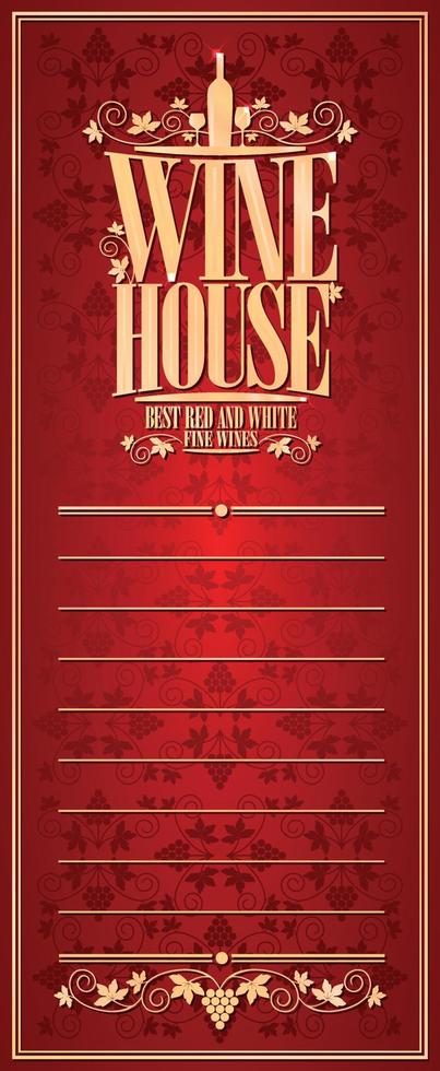 Red vintage wine house long menu vector