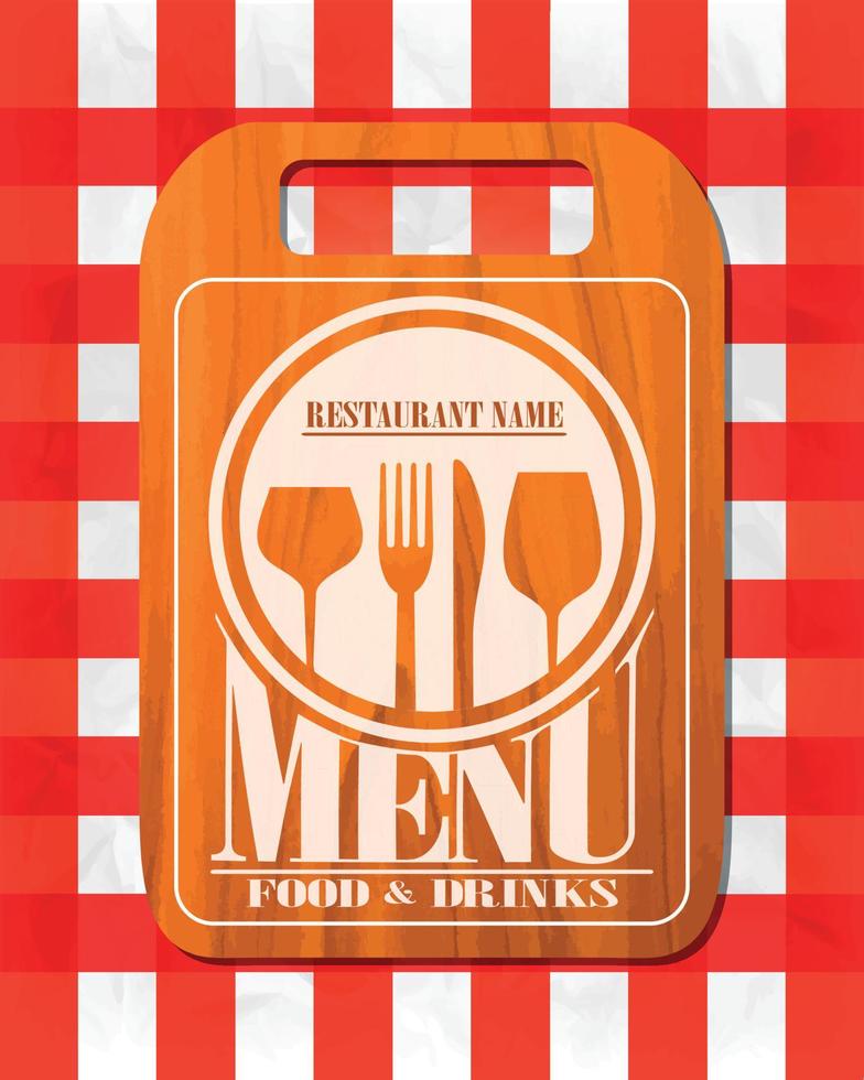 Food and drinks menu, cutting board lies on a tablecloth vector