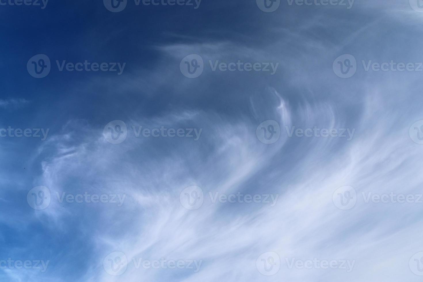 Stunning cirrus cloud formation panorama in a deep blue sky photo