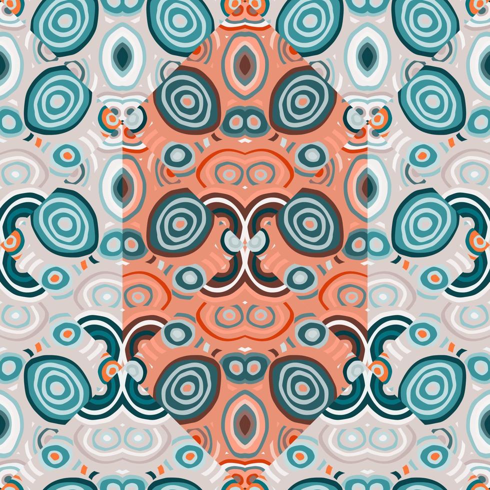 Decorative abstract mosaic ornament. Kaleidoscope seamless pattern. Hand drawn circle shapes wallpaper. vector