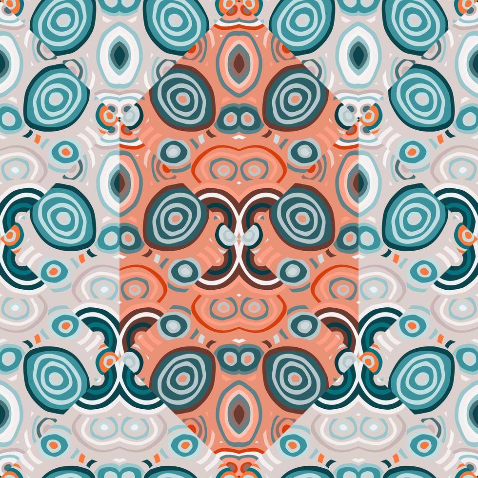 adorno de mosaico abstracto decorativo. patrón sin costuras de caleidoscopio. Fondo de pantalla de formas circulares dibujadas a mano. vector