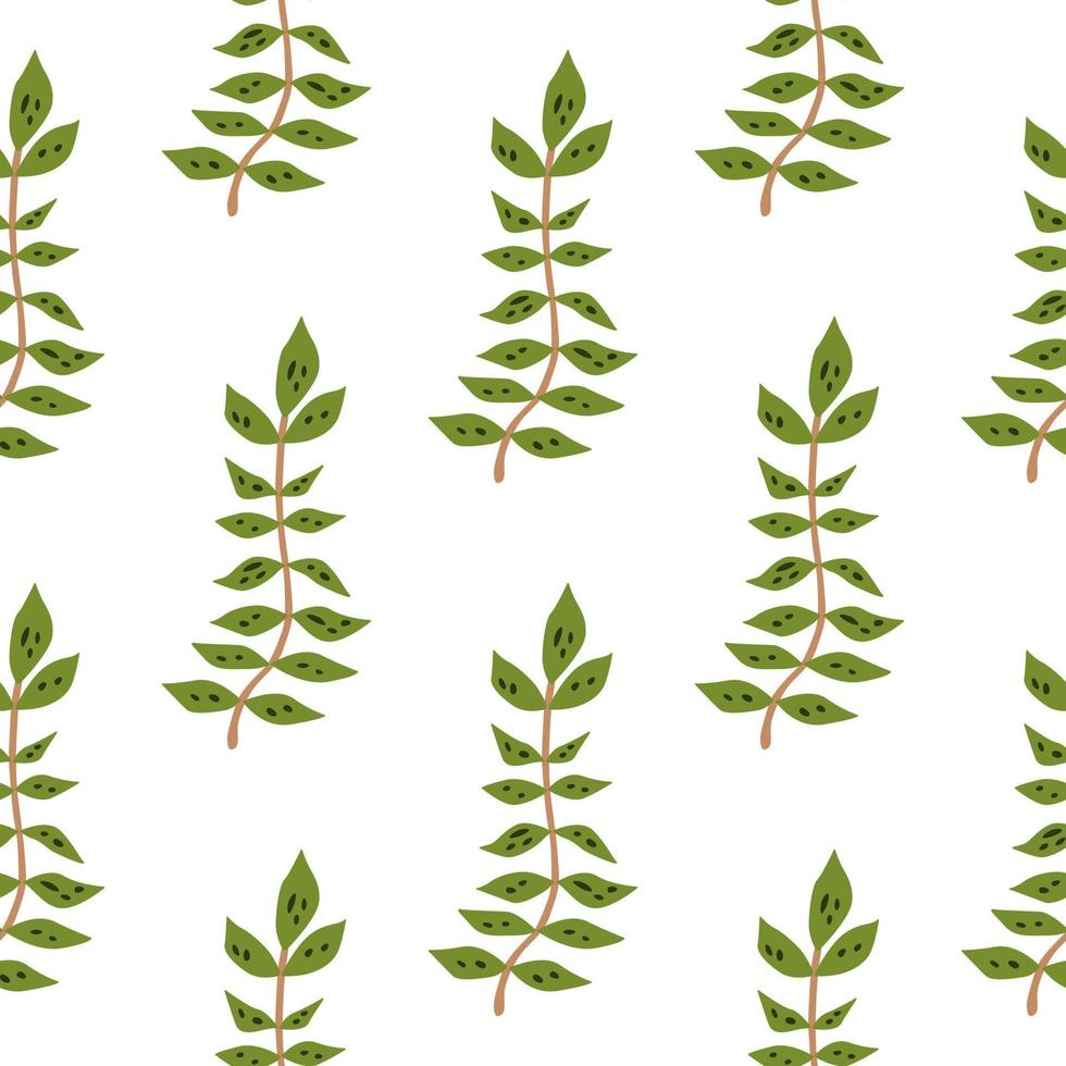 Hand drawn branches with leaves seamless pattern. Simple organic background. vector