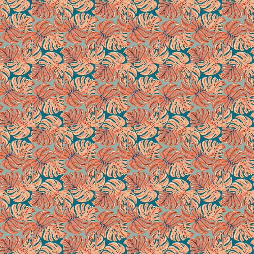 doodle monstera mosaico de patrones sin fisuras. fondo de pantalla sin fin de hojas botánicas. azulejo creativo de hojas de palma. vector