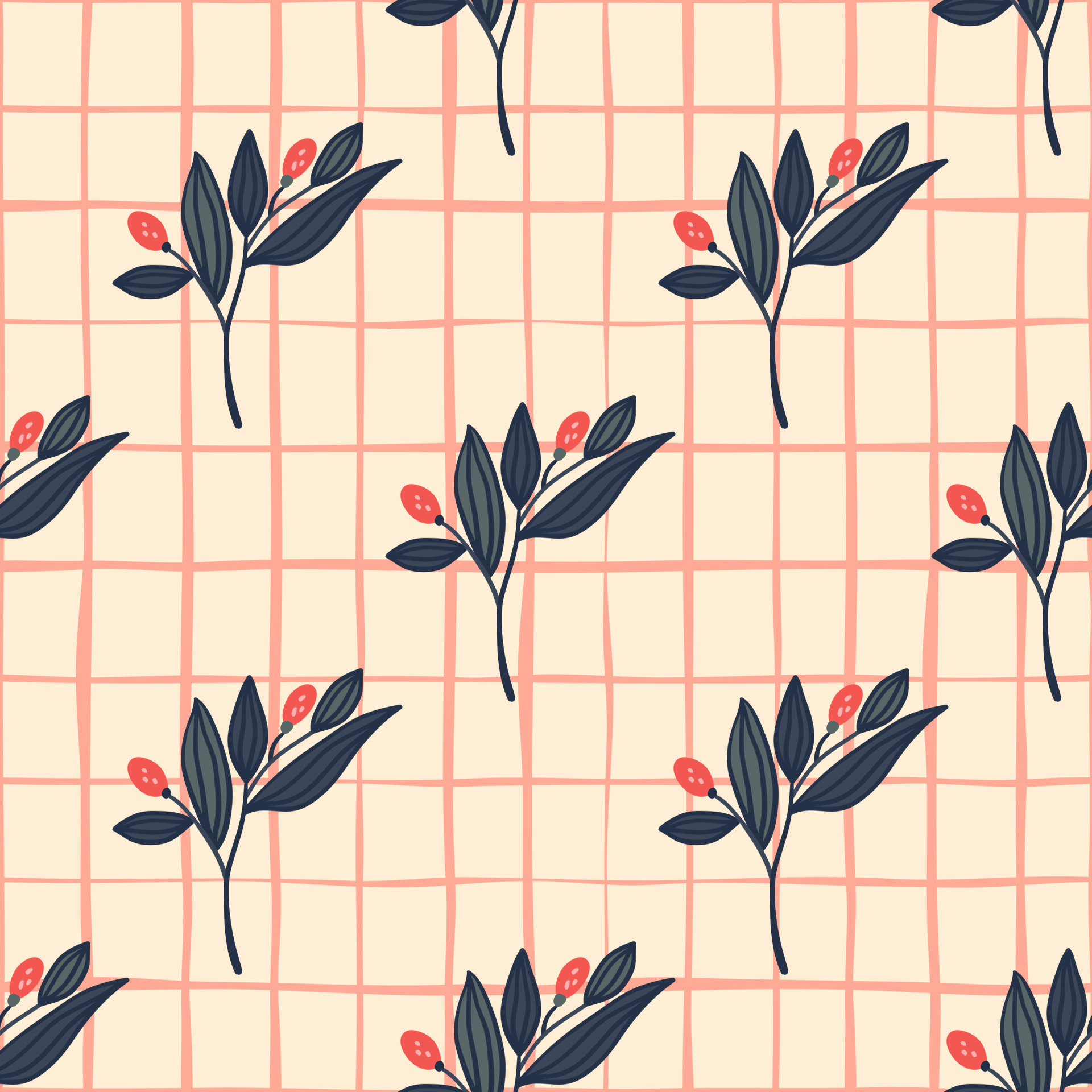 Barberry twigs seamless pattern. Wild berries floral wallpaper