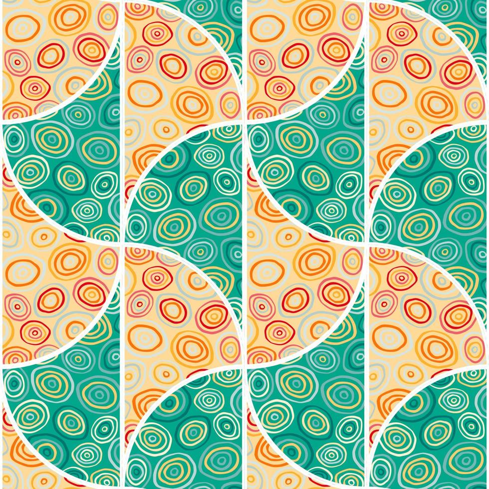 Circle shapes seamless pattern in doodle style. Decorative kaleidoscope mosaic ornament. vector