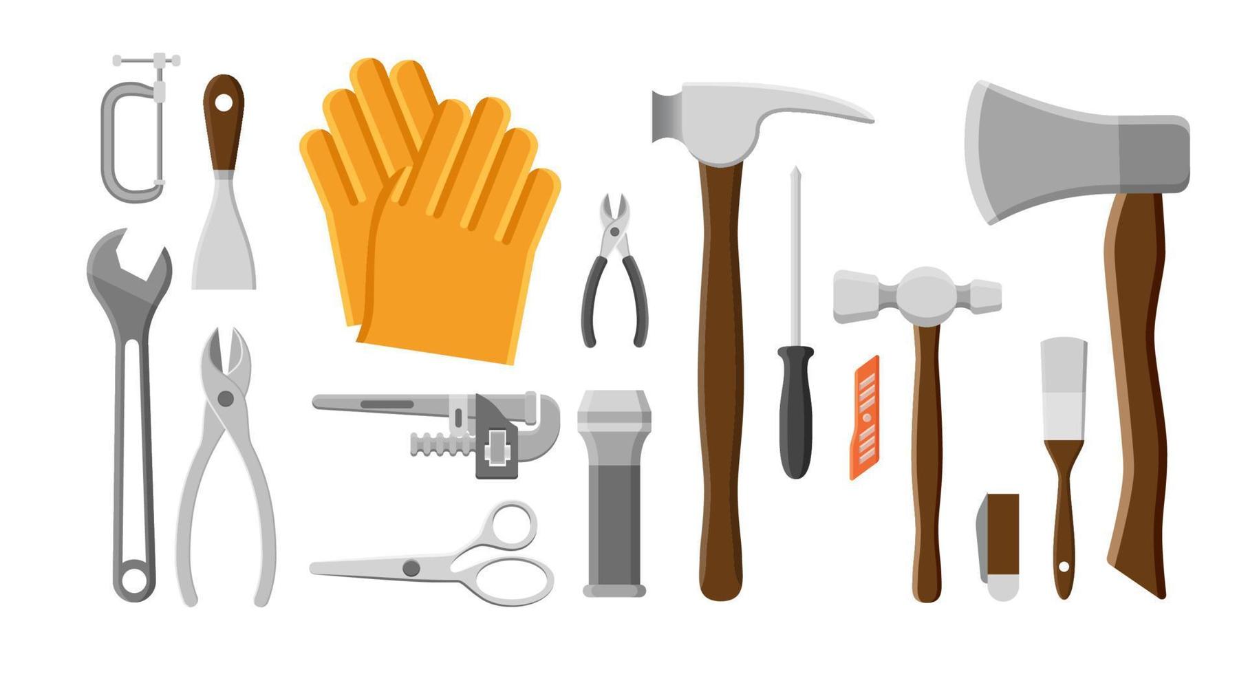 Set of tools vector illustration. Infrastructure and Construction hand tool equipment objects.