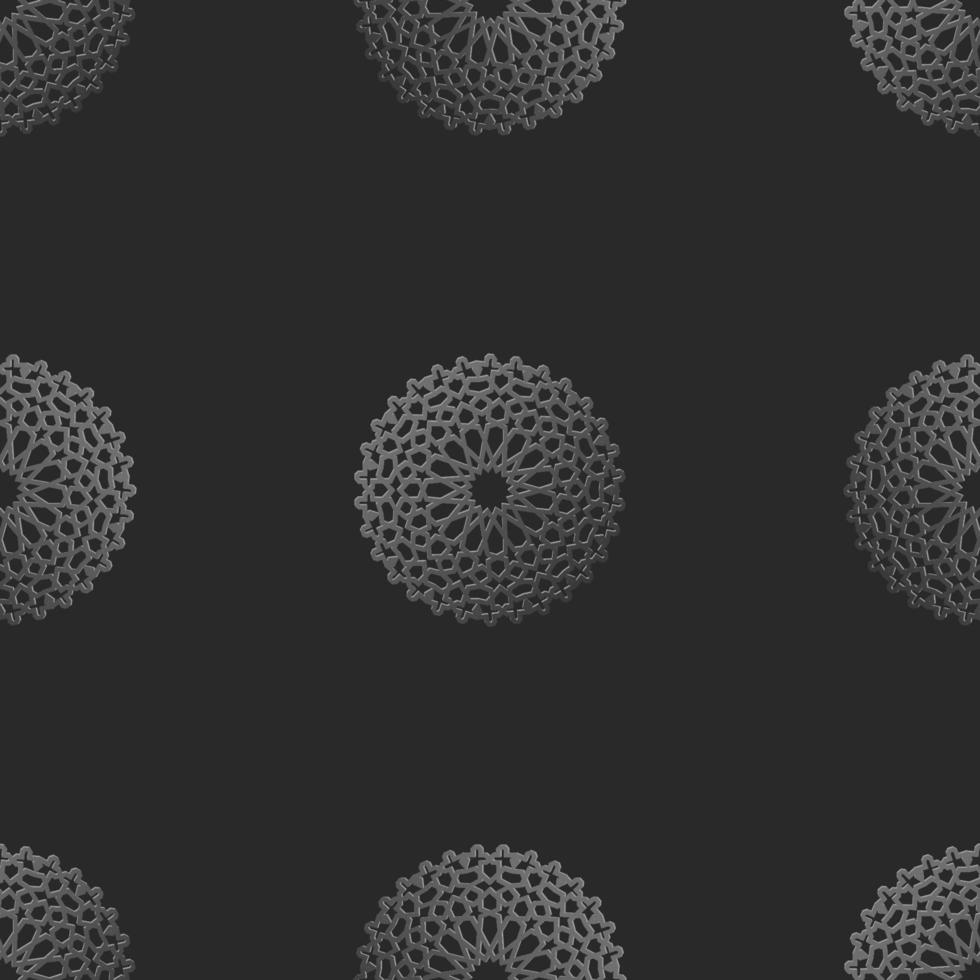 Seamless islamic pattern with radial ornament in moroccan style. Mettalic pattern on dark background. Abstract geometric ornament vector. vector