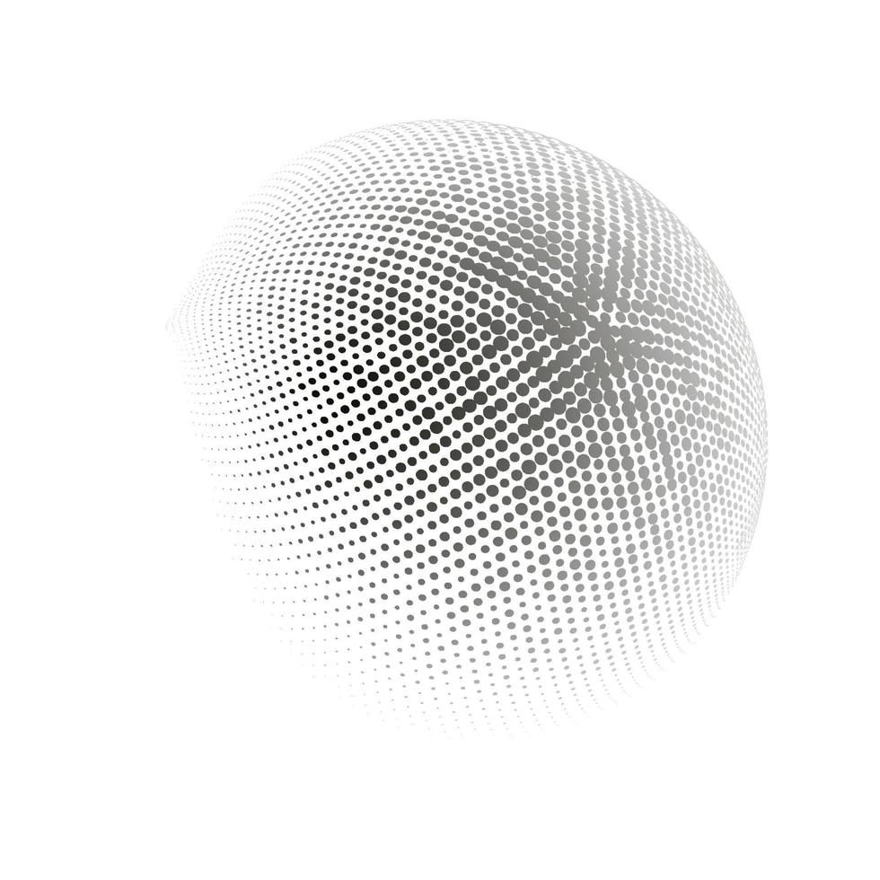 ilustración de vector punteado de esfera de semitono. logotipo de puntos de patrones de semitonos circulares. Ilustración de vector de globo.