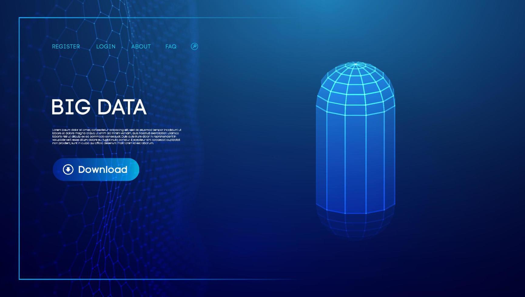 píldora de nutrición objeto de estructura metálica 3d. concepto de producción de píldoras tecnológicas. fondo azul de la tecnología de la cápsula. vector