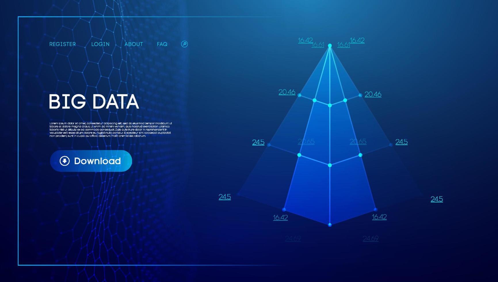 Pyramid business technology background. Tech vector triangle abstract background. Wireframe pyramid 3d model.