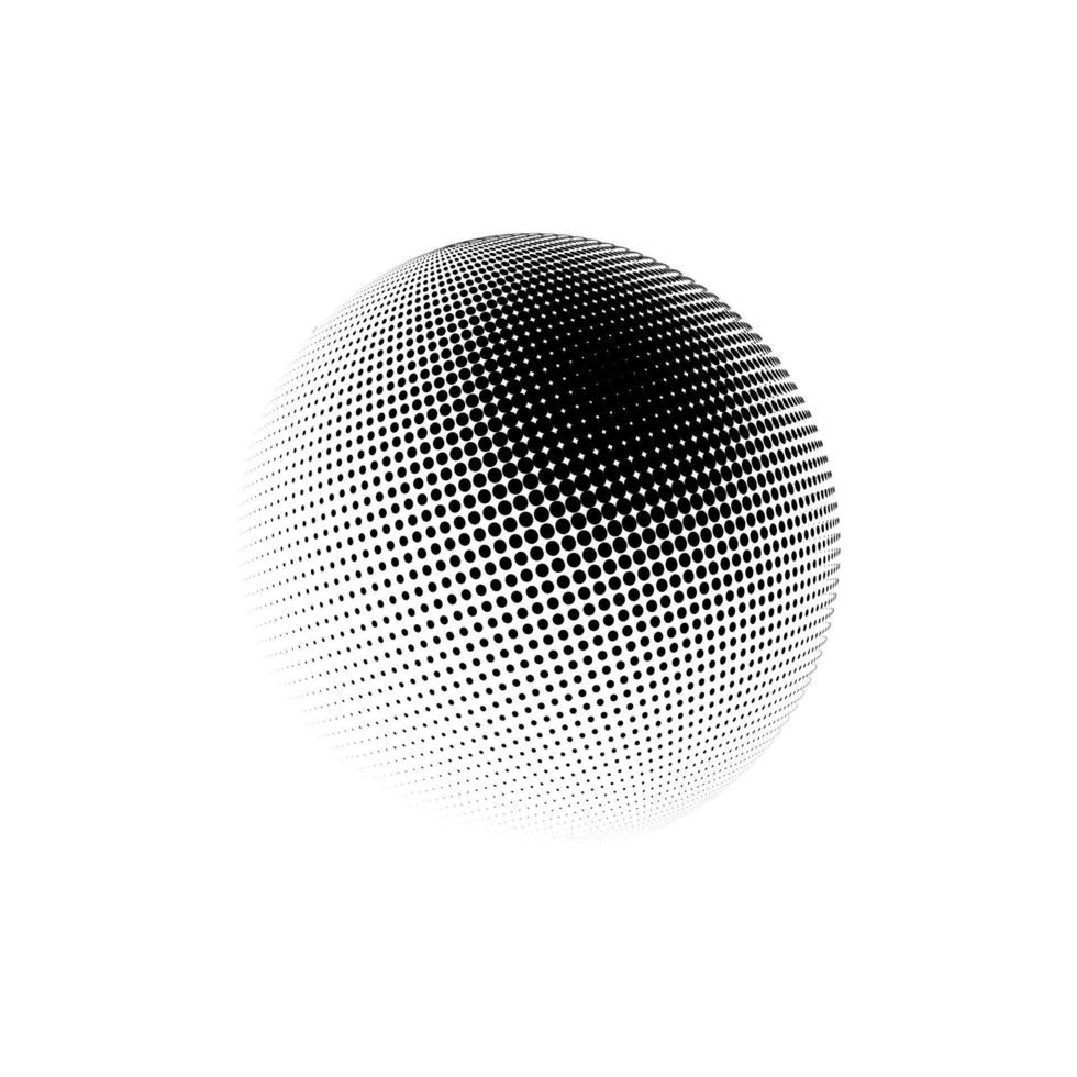 ilustración de vector punteado de esfera de semitono. logotipo de puntos de patrones de semitonos circulares. Ilustración de vector de globo.