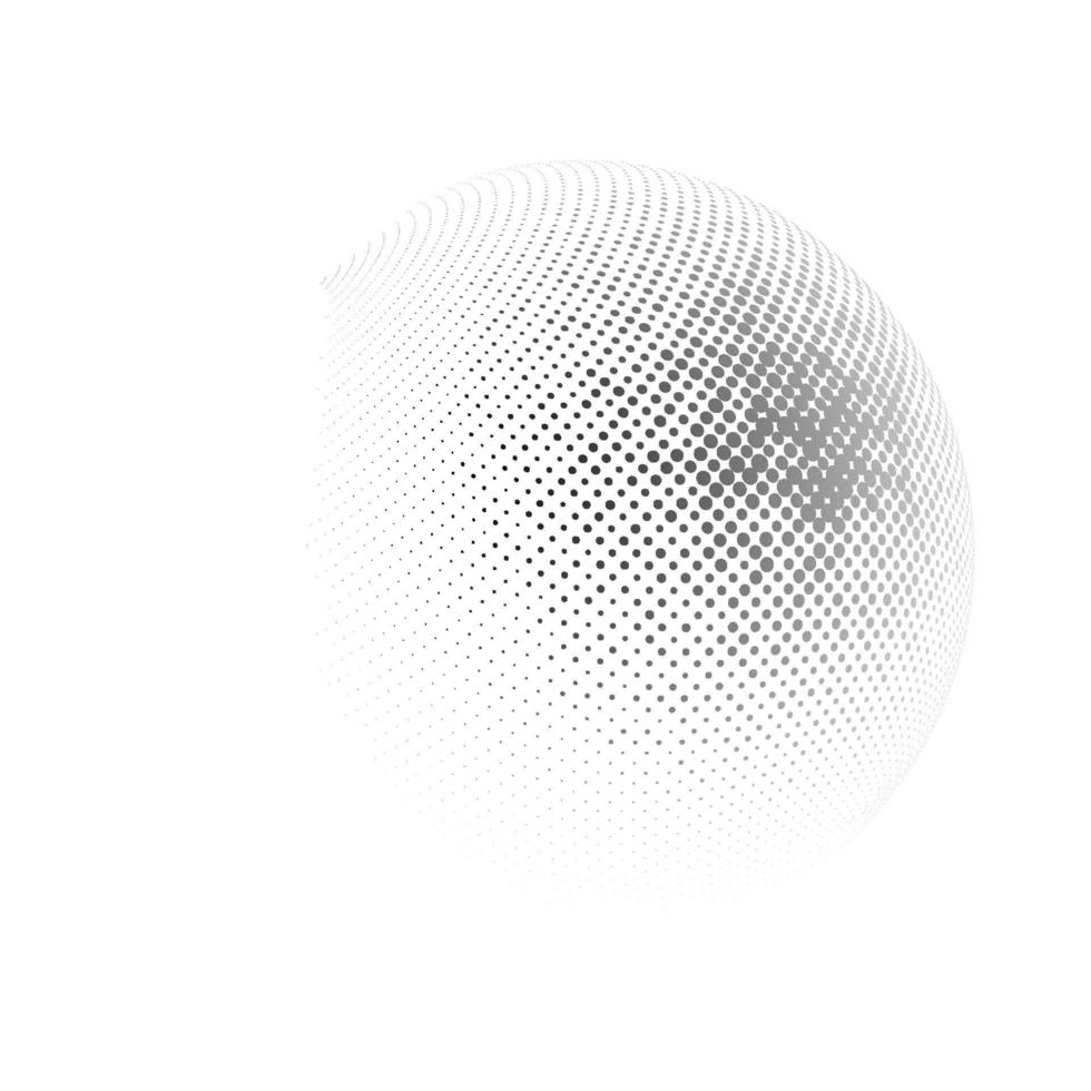 ilustración de vector punteado de esfera de semitono. logotipo de puntos de patrones de semitonos circulares. Ilustración de vector de globo.